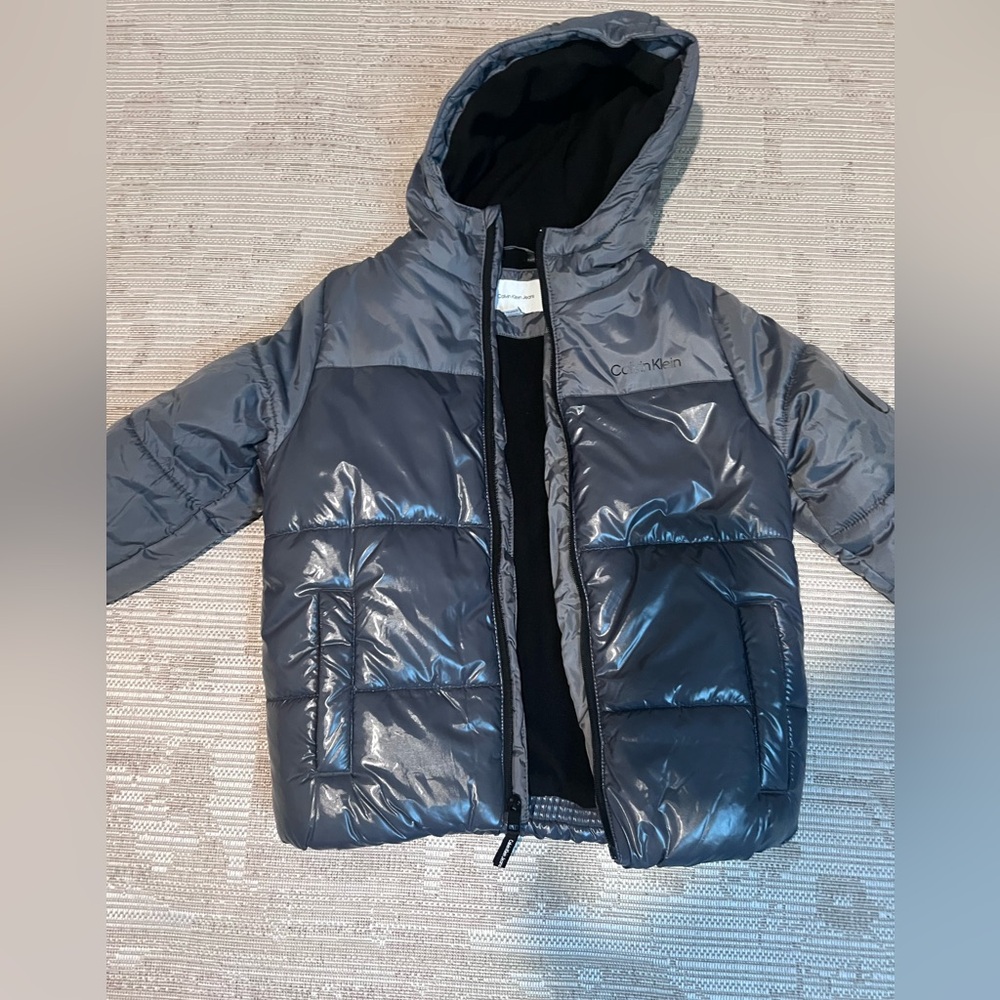 Calvin Klein Jeans Kids Two-Tone Gray Hooded Puffer